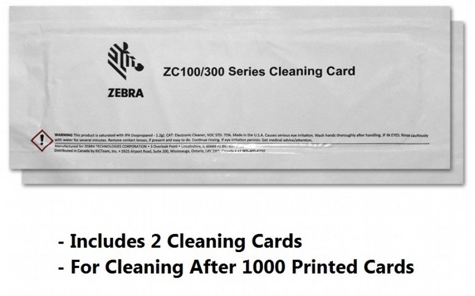 Zebra Zc100 Zc300 Cleaning Kit 2 Cleaning Cards